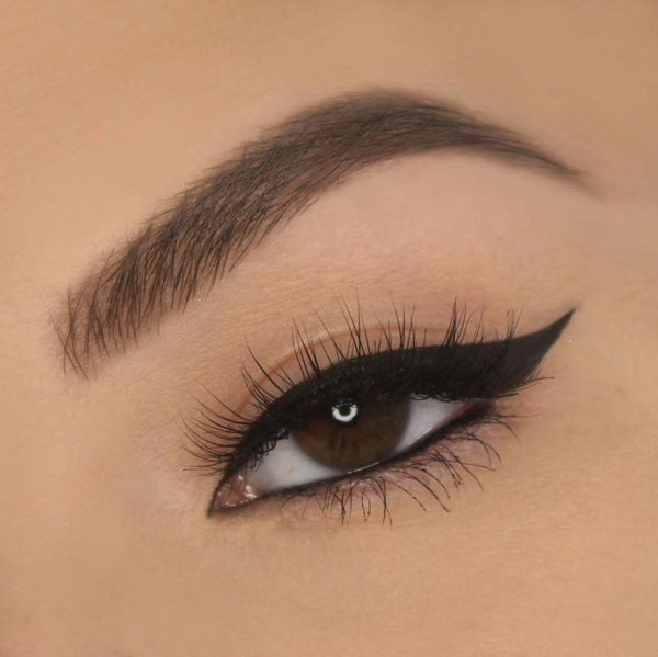 Close up shot of an eye wearing Vasanti Cleopatra Black Liquid Eyeliner